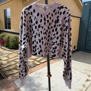 Champion Cropped Crewneck Sweatshirt in White with Black Spot Print